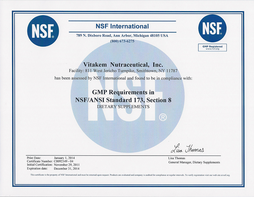 NSF Certificate Dietary Supplement Manufacturer Vitamin Manufacturer