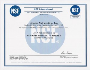 Vitakem NSF Certificate GMP Nutraceutical Company
